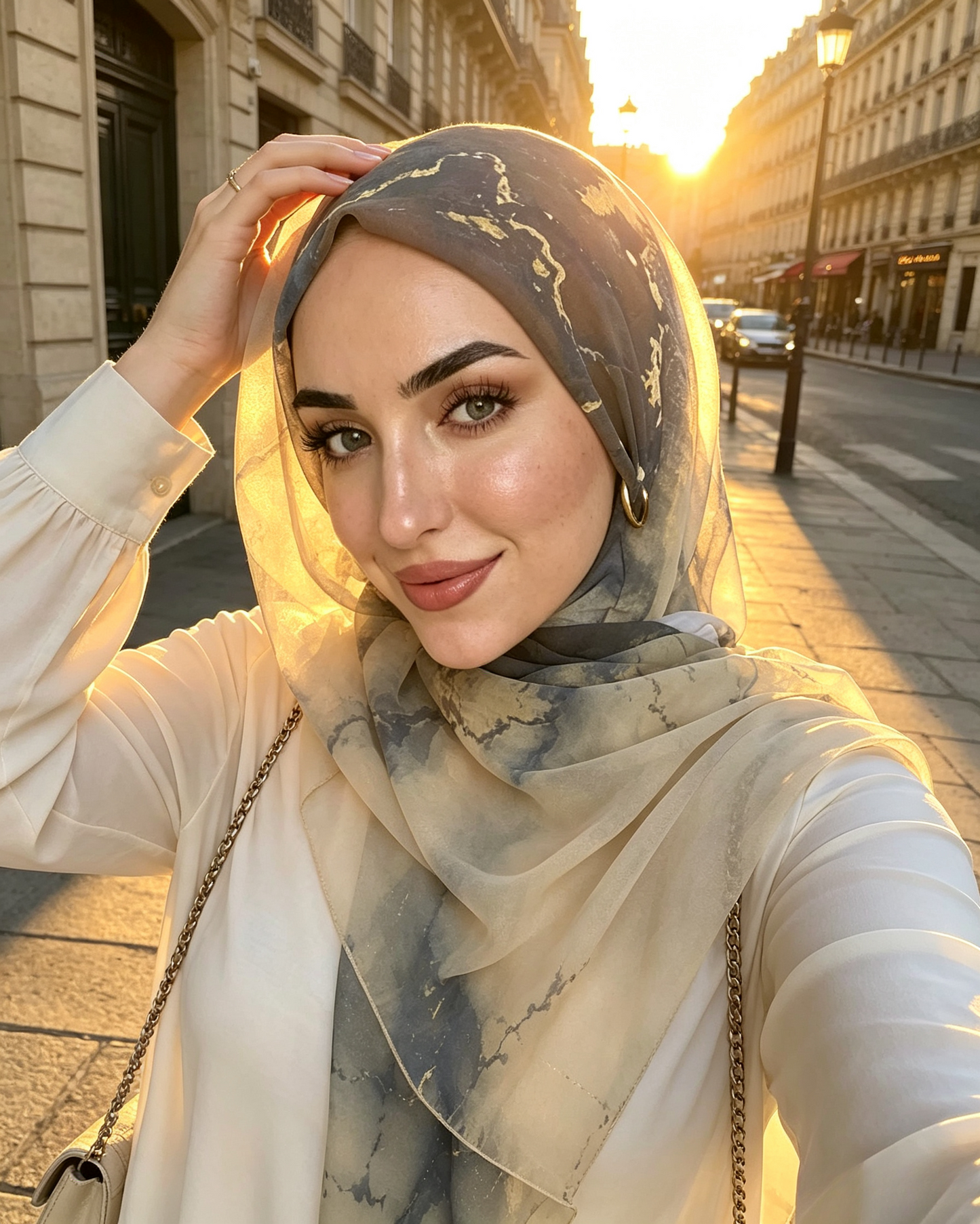 Grey Blue Gold Foil Marble Hijab Shawl – Luxury Ombre Modest Head Scarf (80×180cm) - product image 8 of 8 | Lunar Elegance