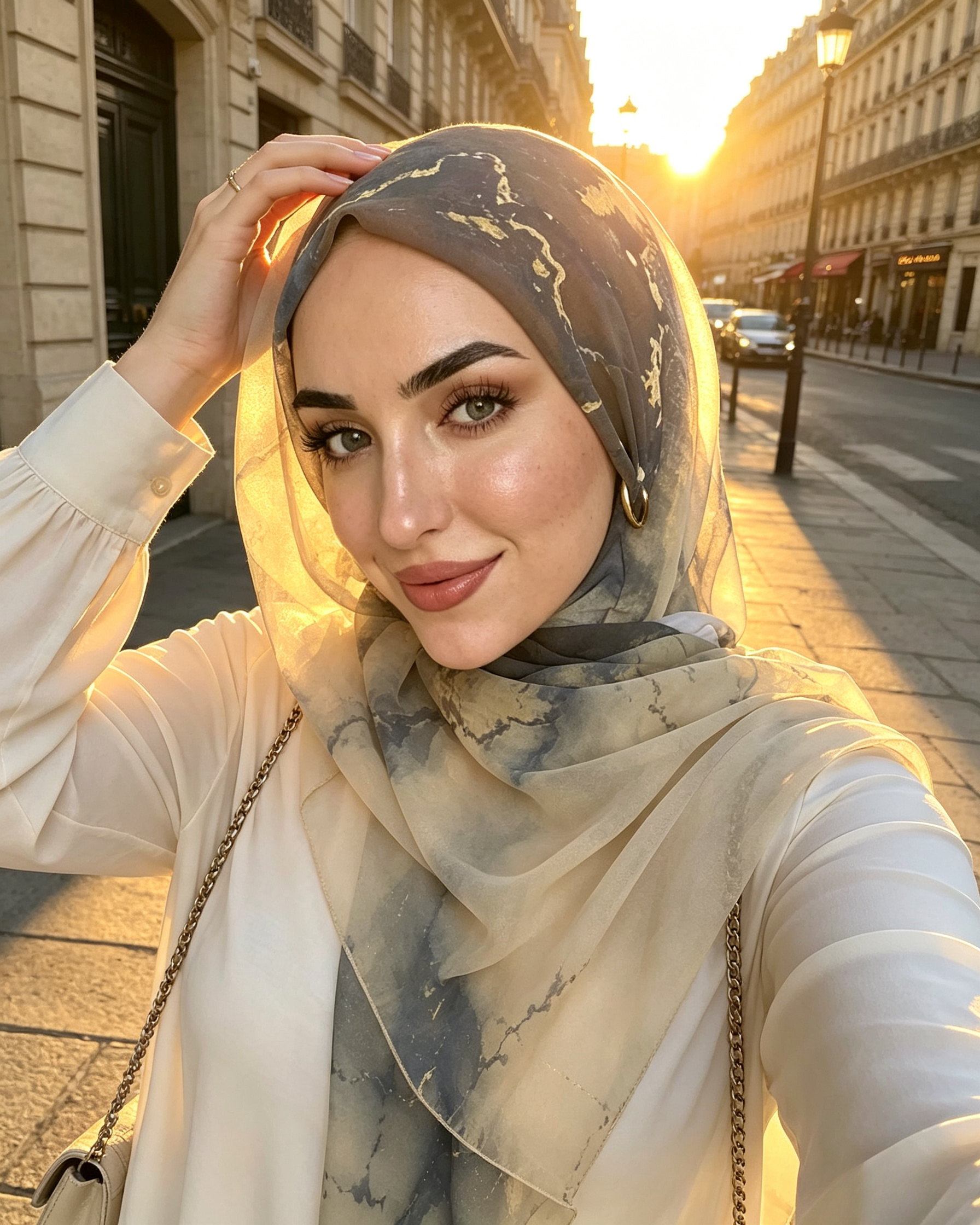 Grey Blue Gold Foil Marble Hijab Shawl – Luxury Ombre Modest Head Scarf (80×180cm) - product image 8 of 8 | Lunar Elegance