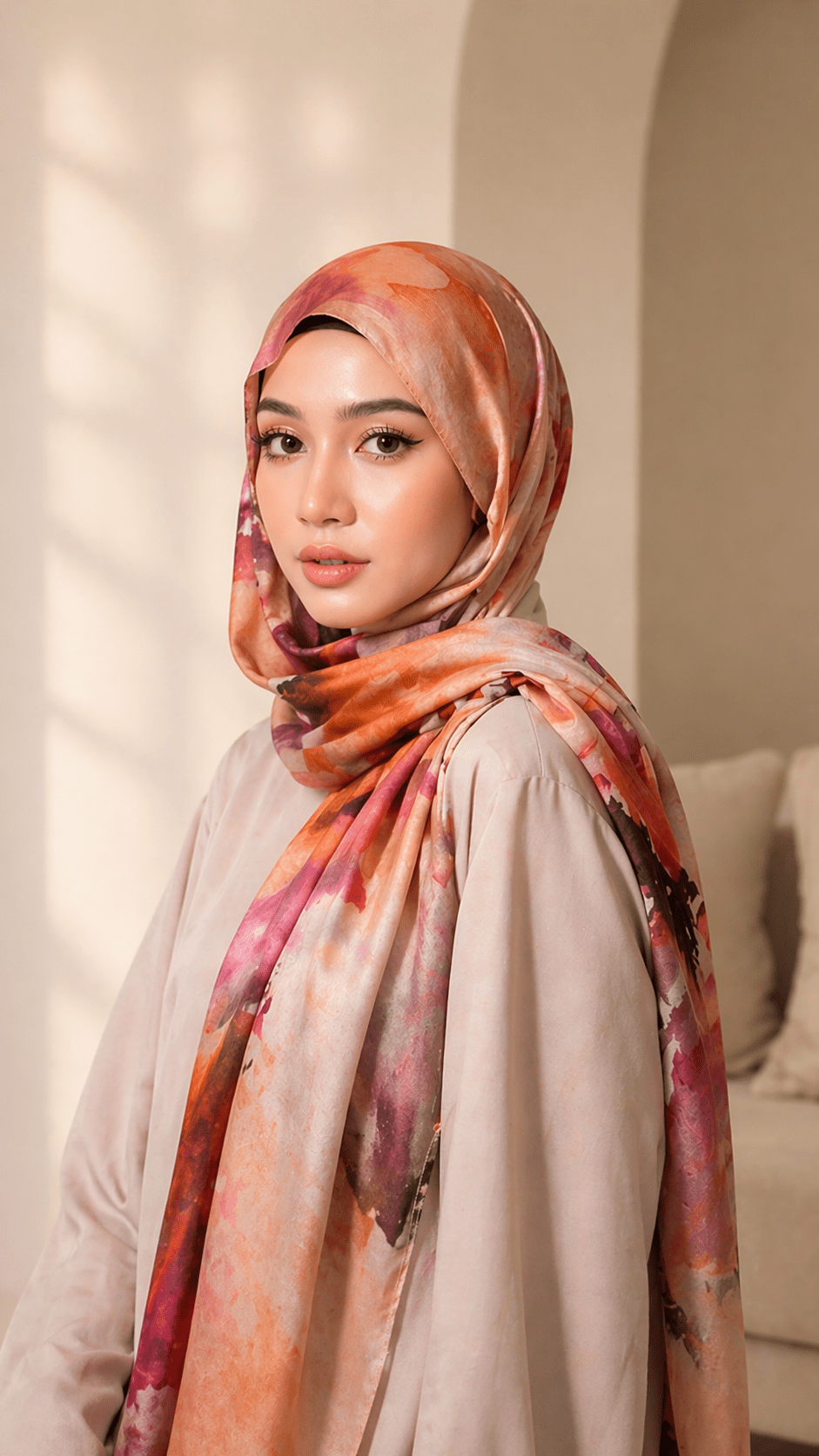 Watercolor Print Satin hijab shawl - view 3