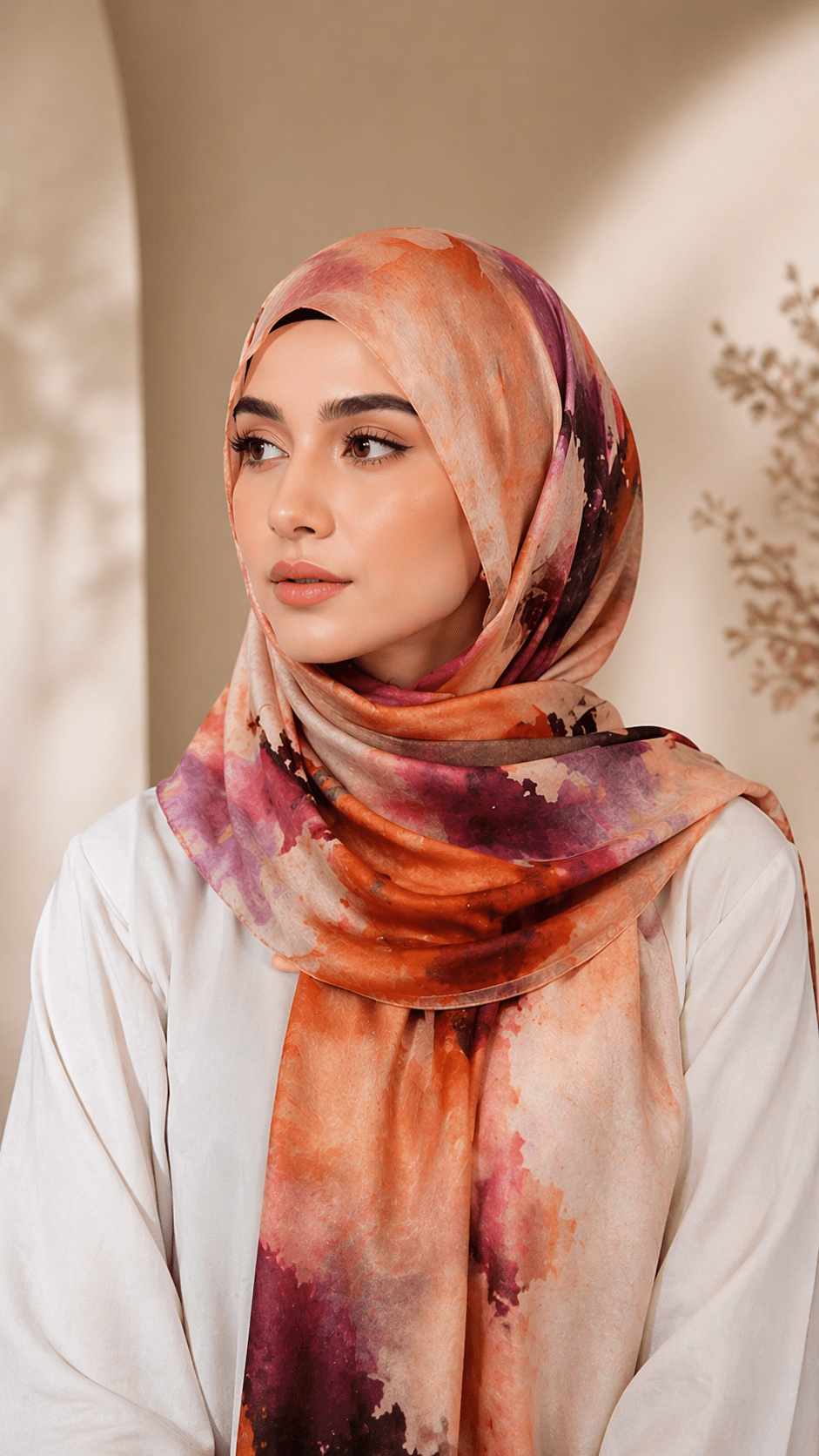 Watercolor Print Satin hijab shawl - view 2