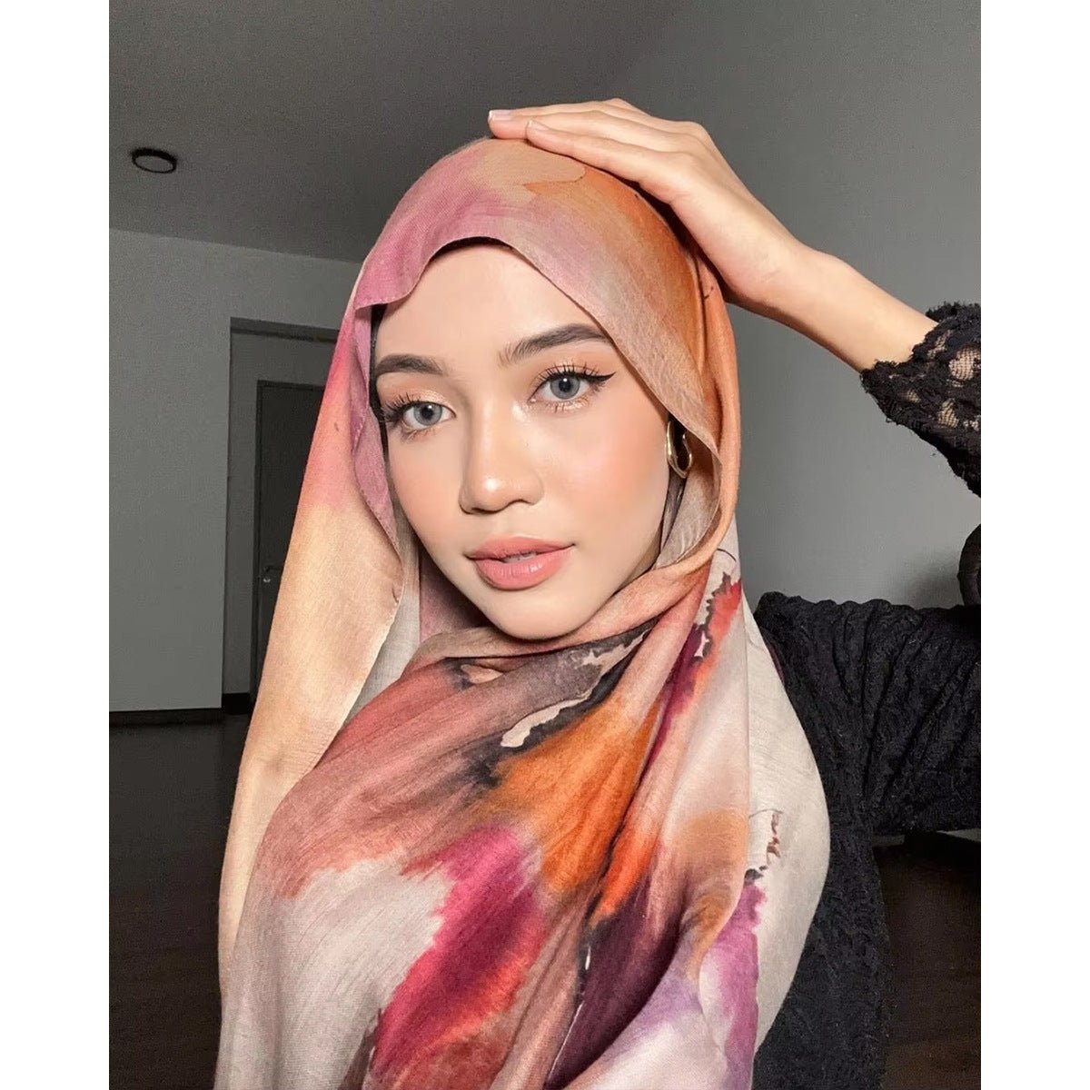 Watercolor Print Satin hijab shawl - view 1