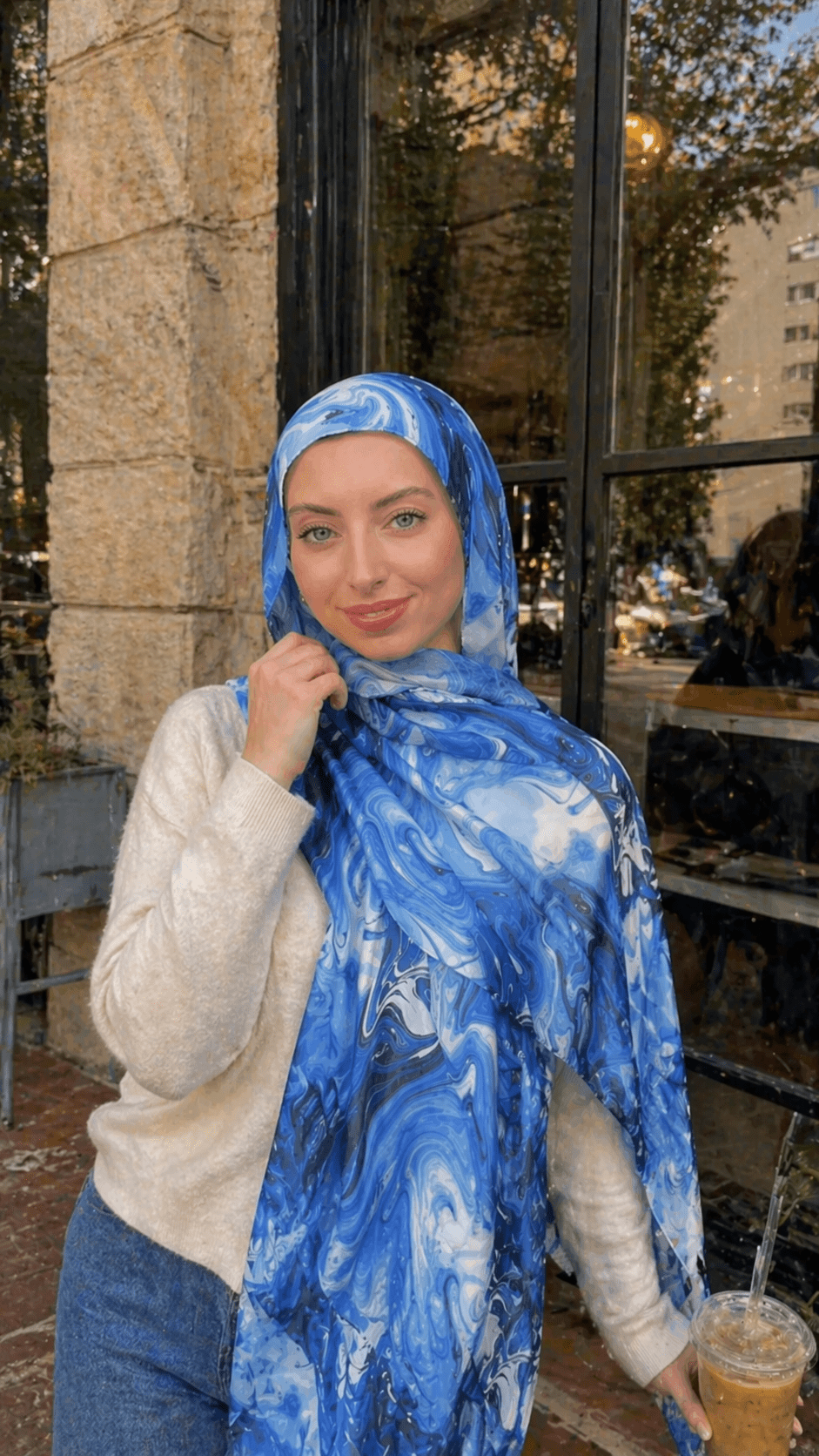 Watercolor Print Cotton Blend hijab shawl - view 4