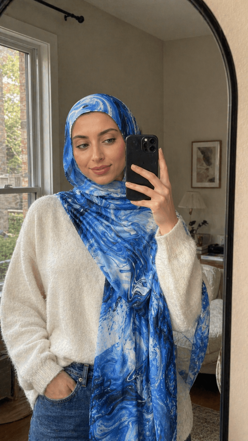 Watercolor Print Cotton Blend hijab shawl - view 3