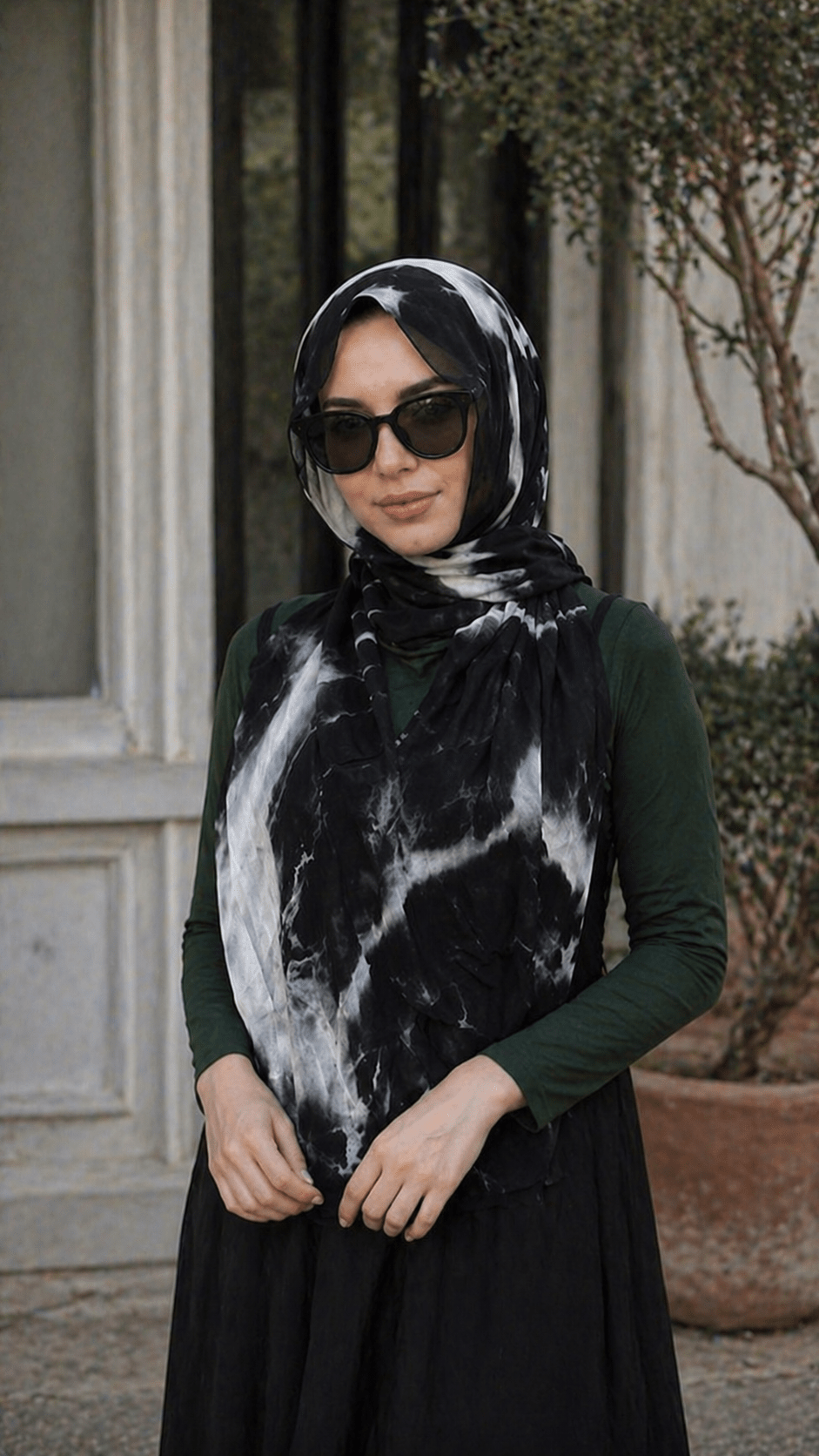 Black Marble Ink Wash hijab shawl - view 3