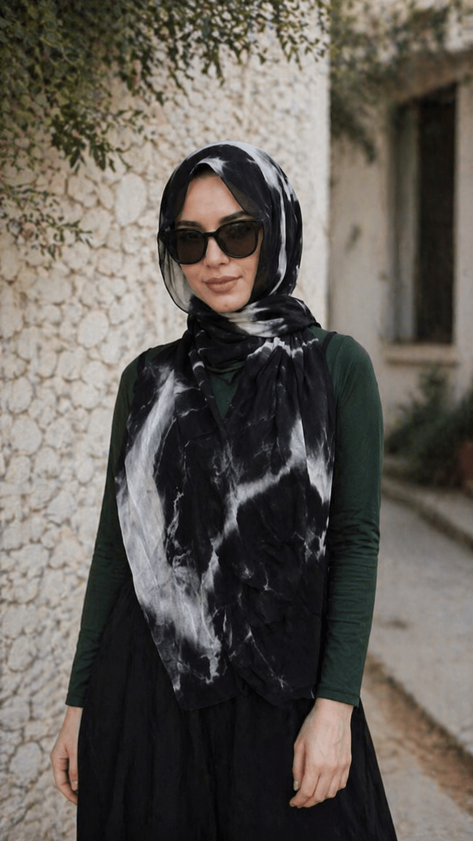 Black Marble Ink Wash hijab shawl - view 2