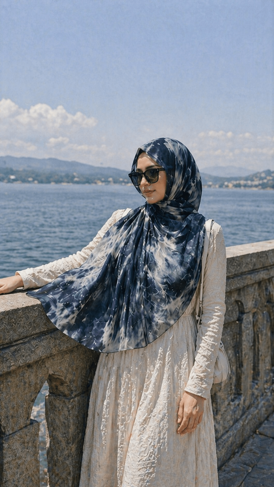 Deep Blue Marble Ink Wash hijab shawl - view 3