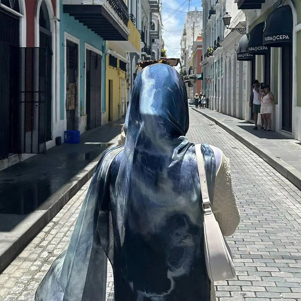 Deep Blue Marble Ink Wash hijab shawl - view 1