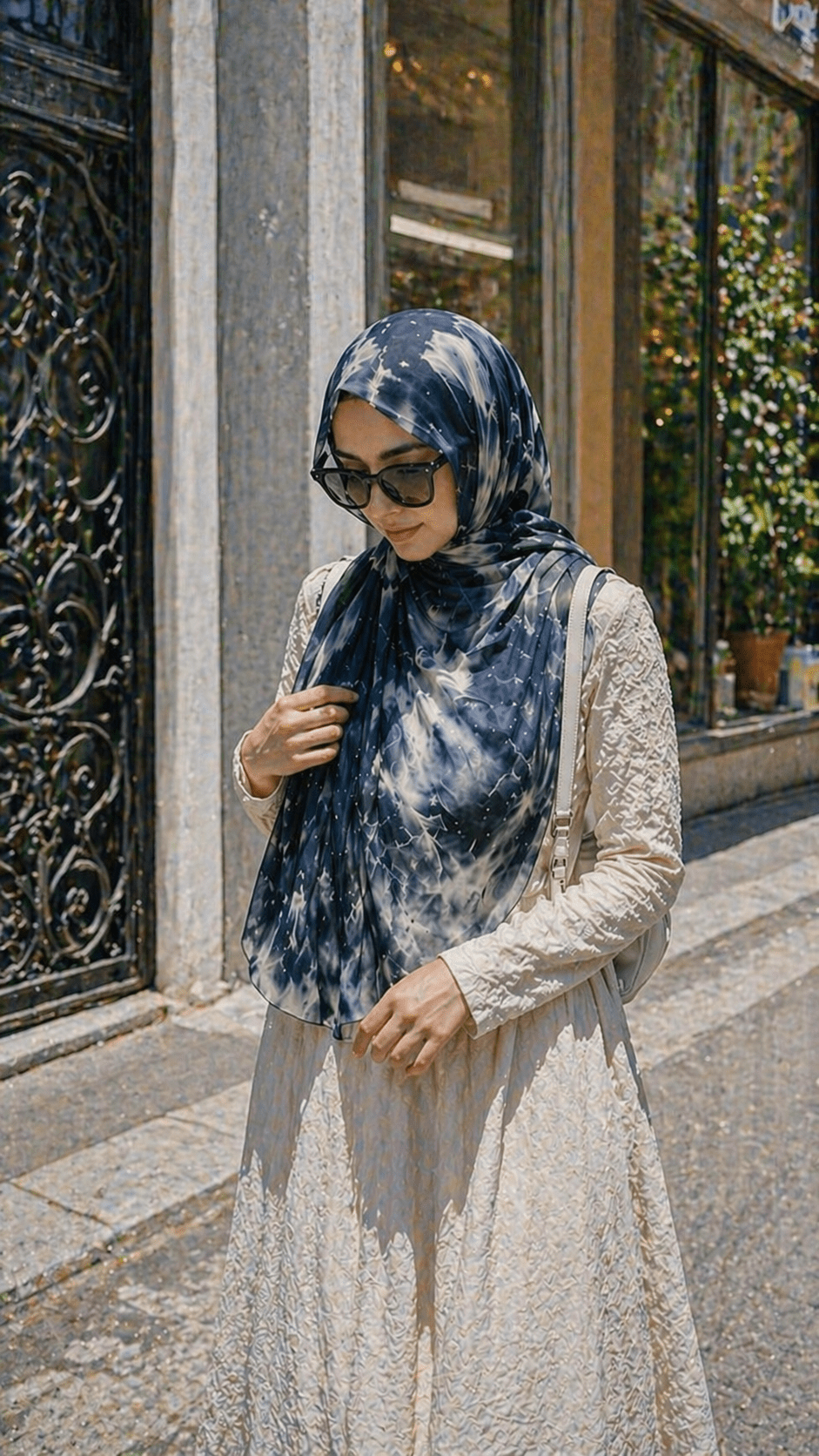 Deep Blue Marble Ink Wash hijab shawl - view 5