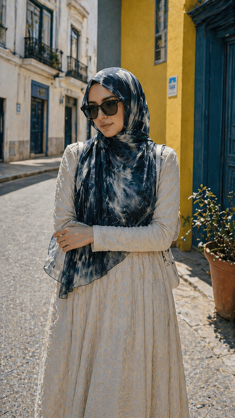 Deep Blue Marble Ink Wash hijab shawl - view 4