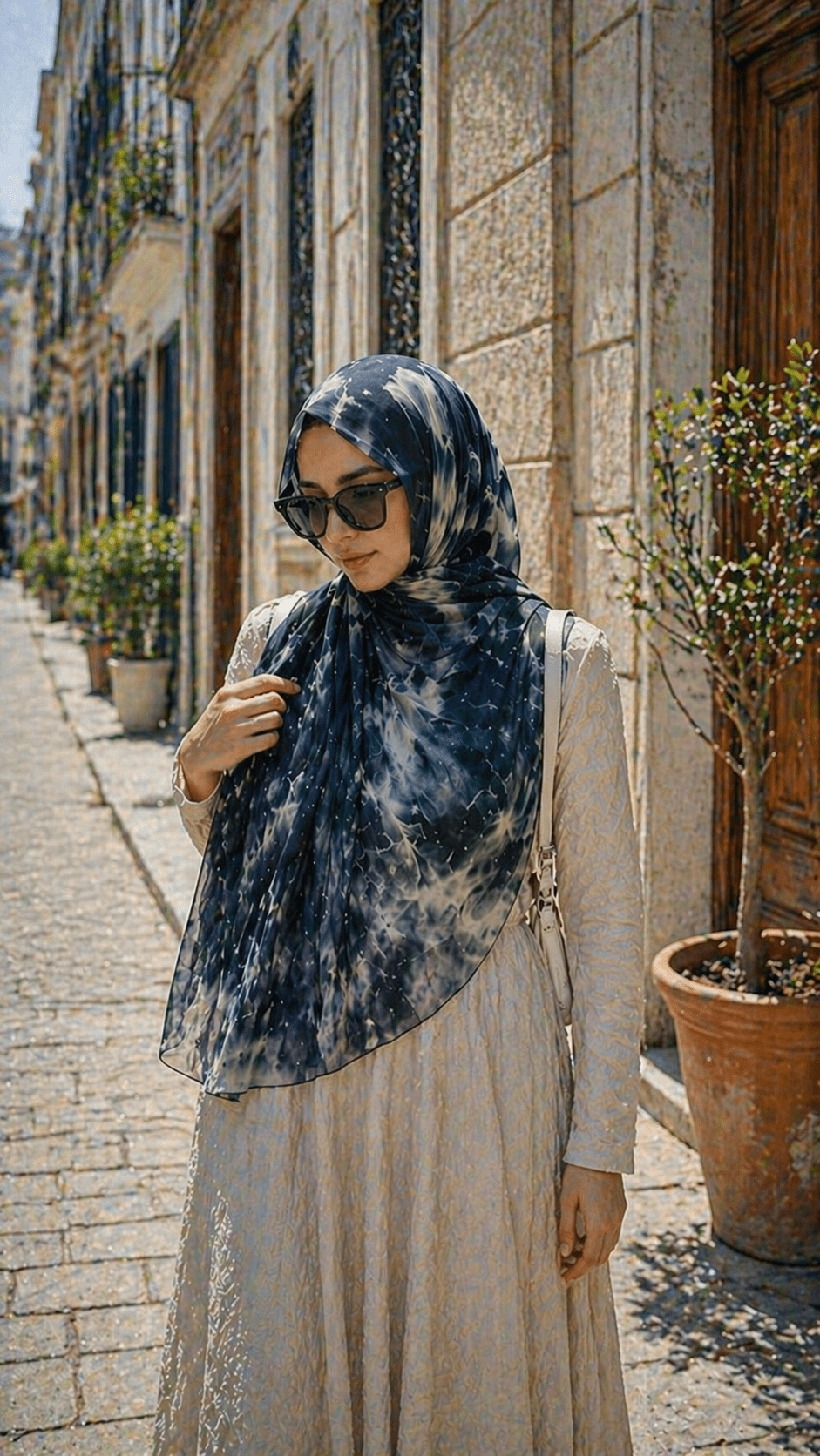 Deep Blue Marble Ink Wash hijab shawl - view 6