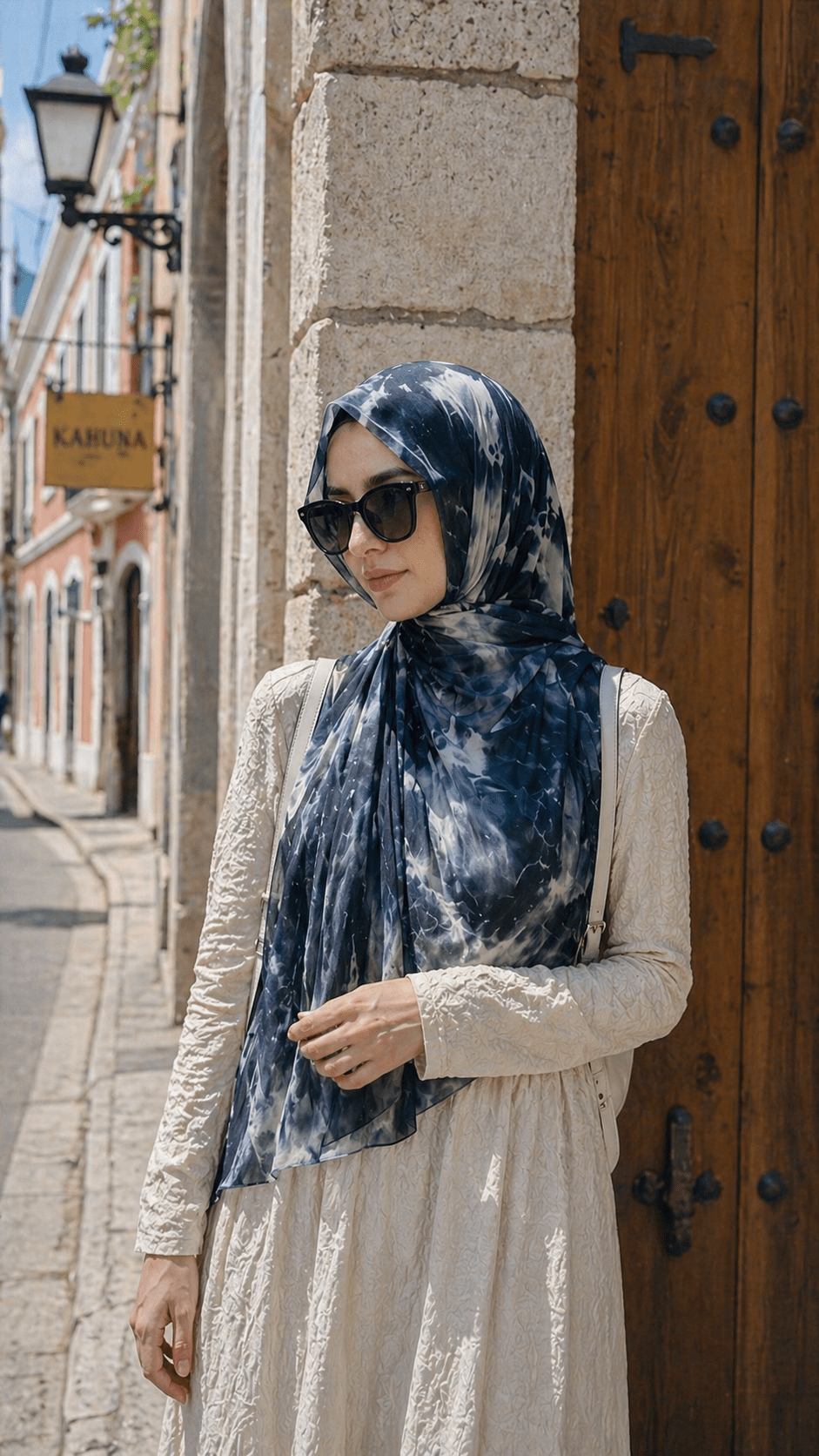 Deep Blue Marble Ink Wash hijab shawl - view 2