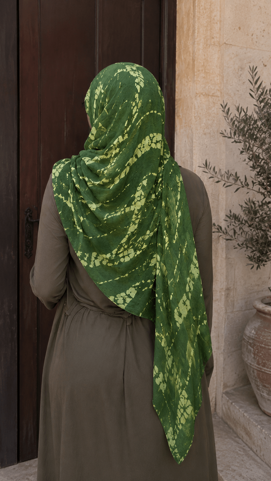 Grass Green Lime Shibori Spot Chain hijab shawl - view 5