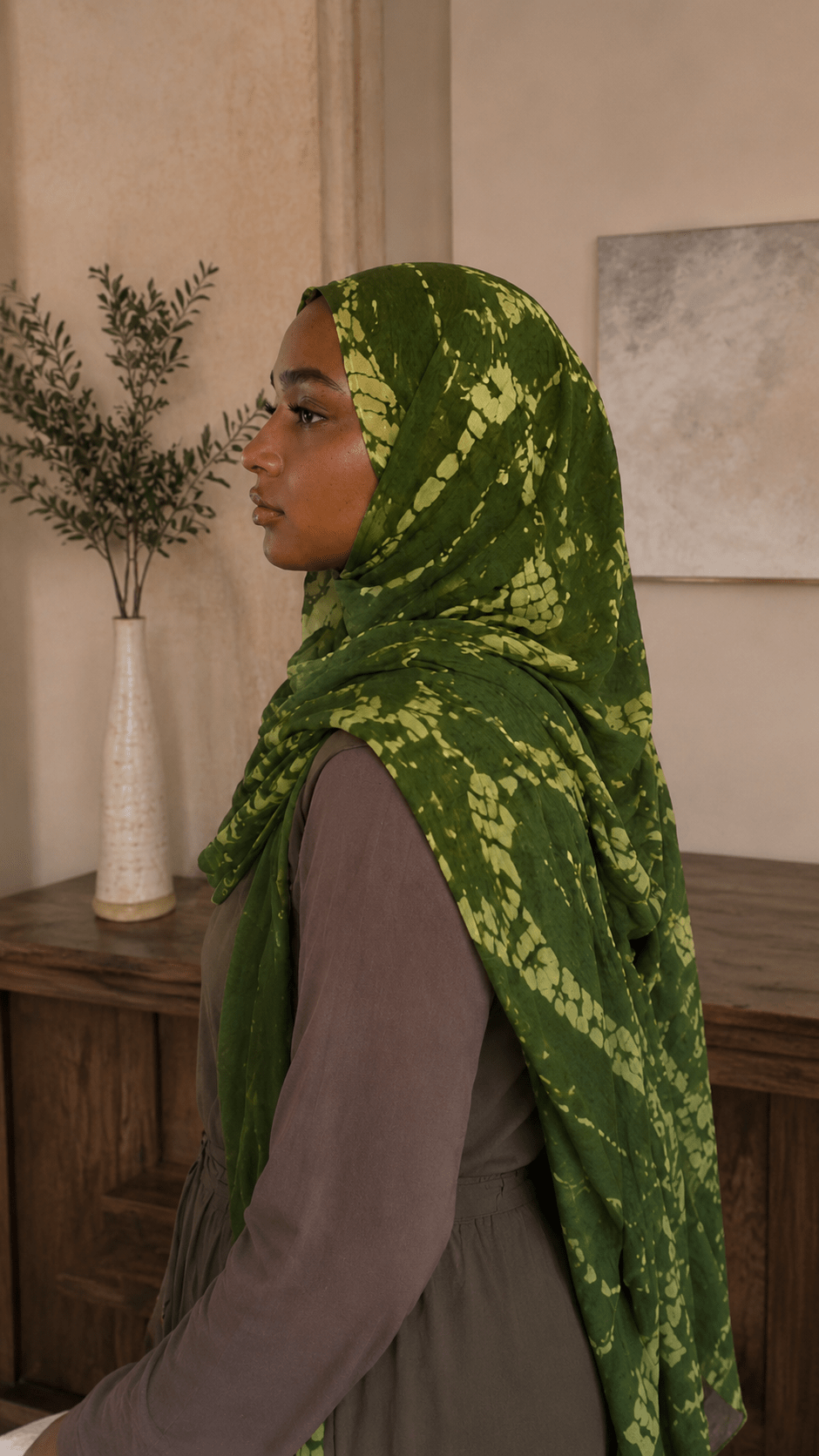 Grass Green Lime Shibori Spot Chain hijab shawl - view 2