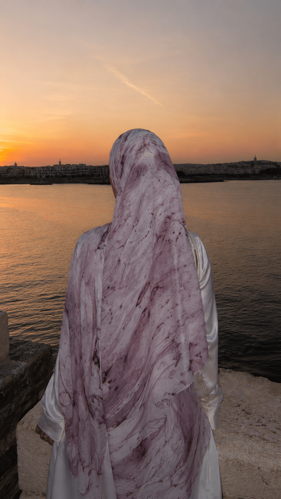 White Lavender Marble Ink hijab shawl - view 3
