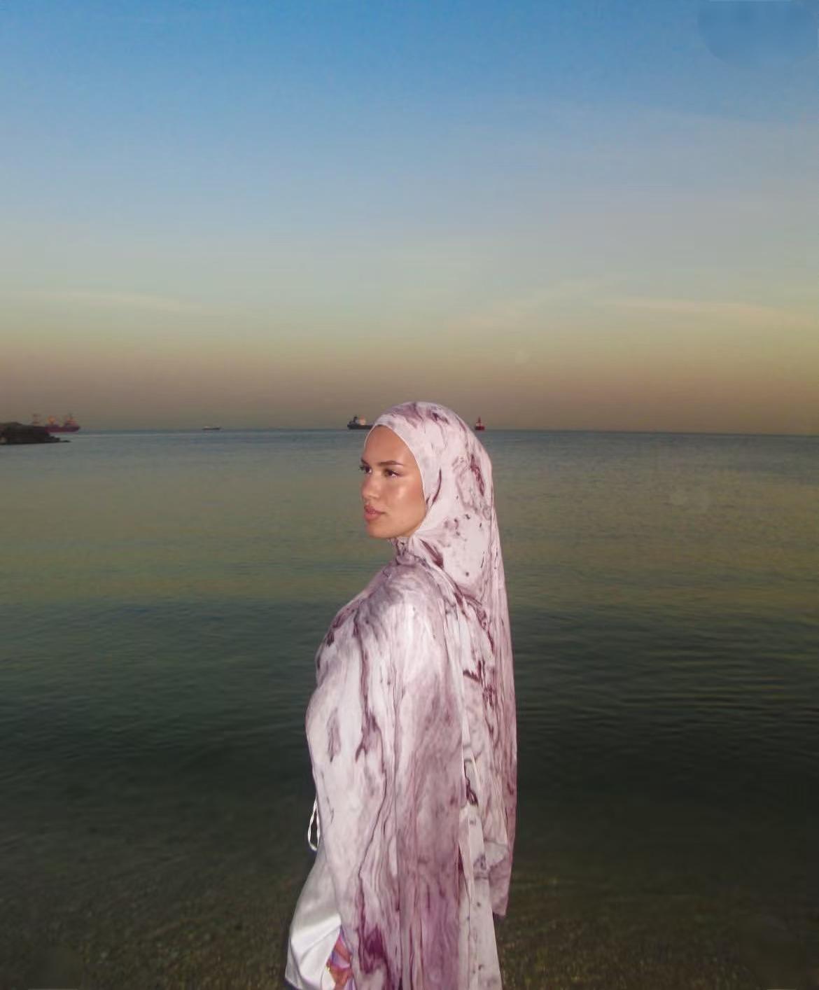 White Lavender Marble Ink hijab shawl - view 1