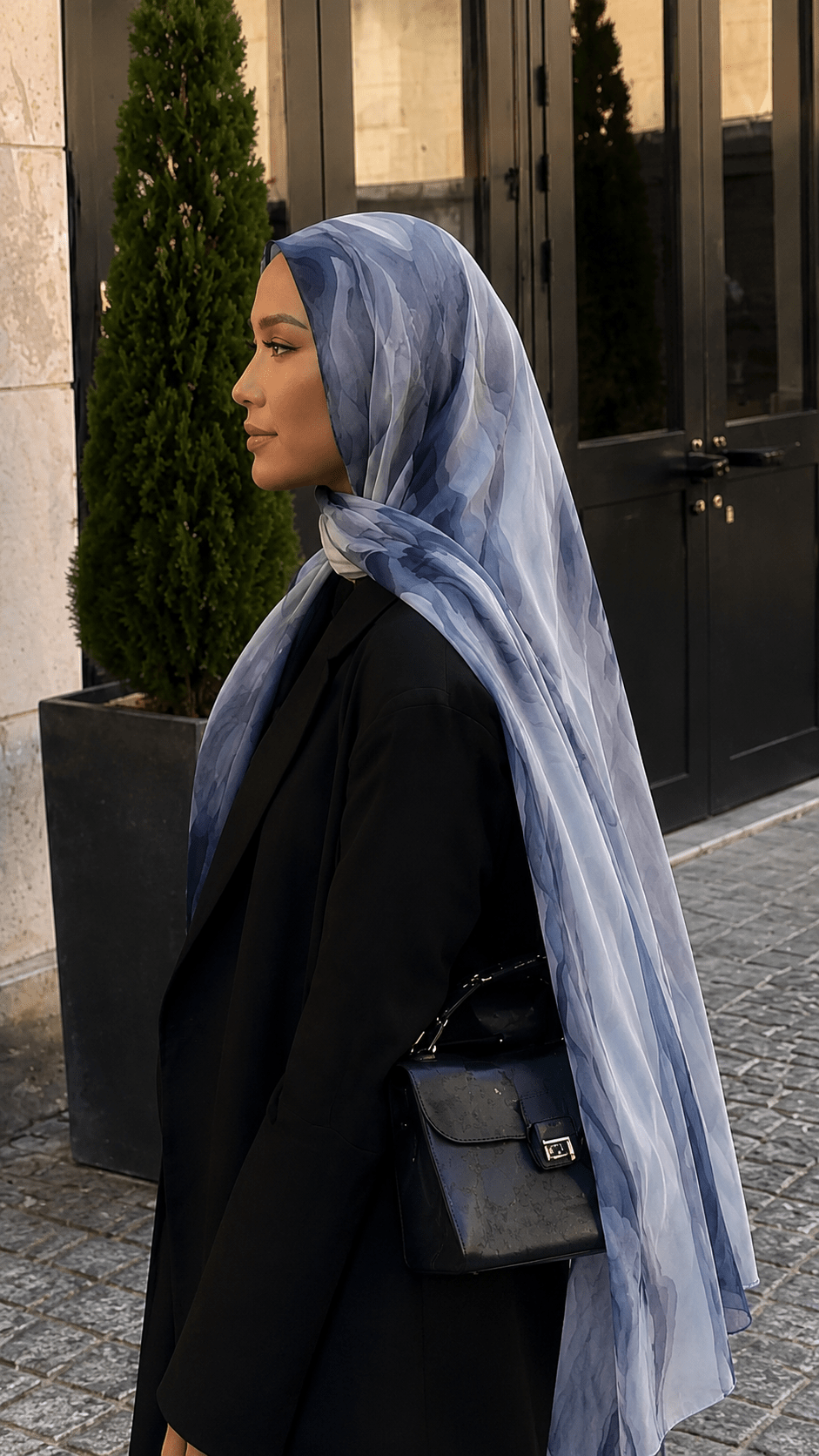 Navy Blue Grey Cloud Wash hijab shawl - view 3