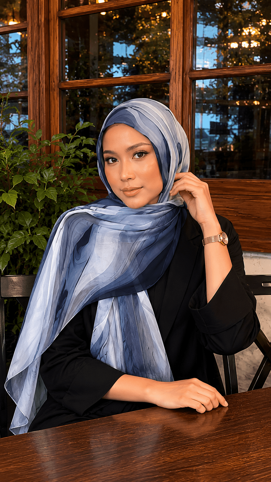 Navy Blue Grey Cloud Wash hijab shawl - view 2