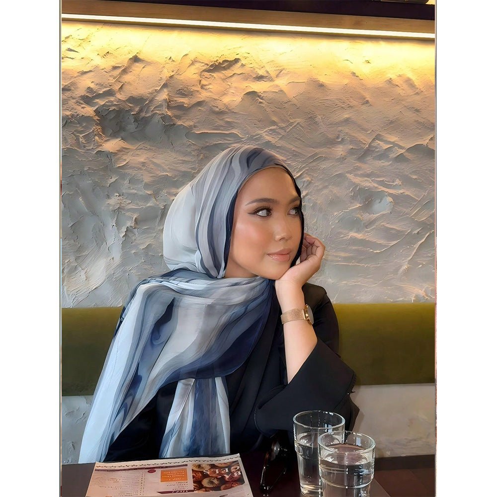 Navy Blue Grey Cloud Wash hijab shawl - view 1