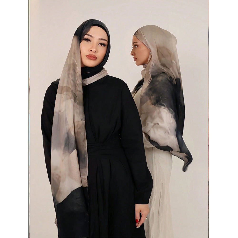 Taupe Grey Black Ink Cloud hijab shawl - view 1