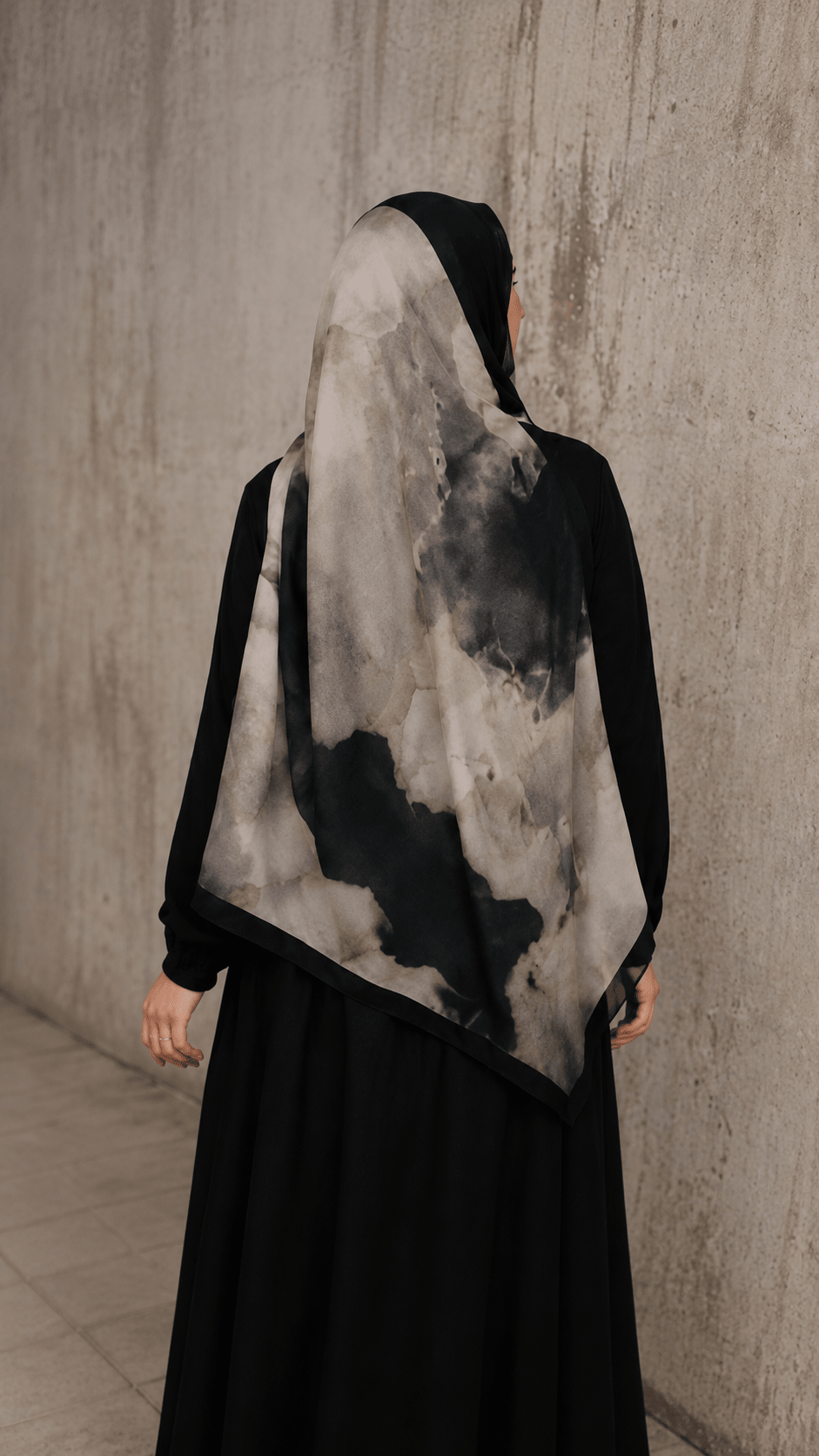 Taupe Grey Black Ink Cloud hijab shawl - view 3