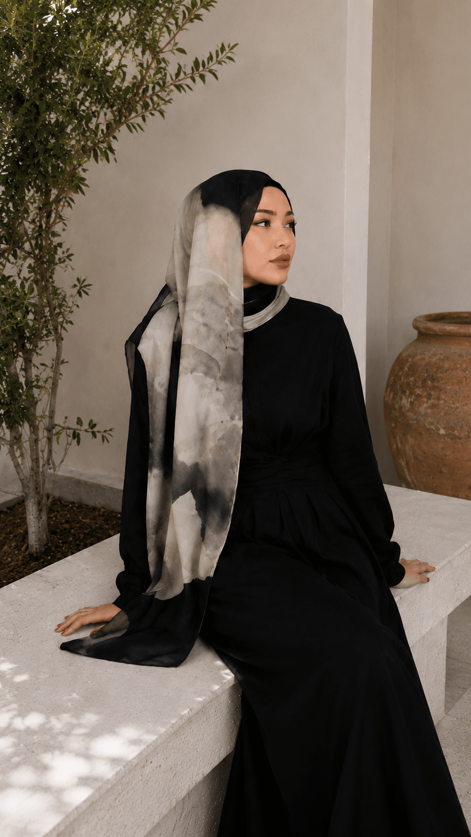 Taupe Grey Black Ink Cloud hijab shawl - view 4