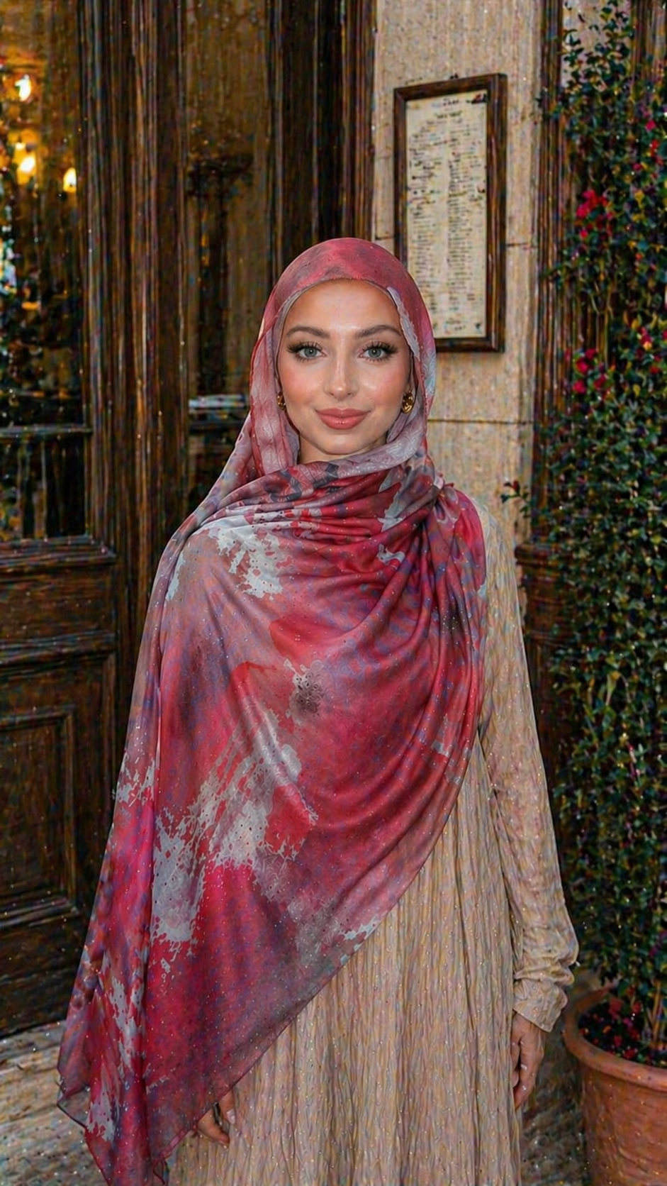 Rose Pink Watercolor hijab shawl - view 4