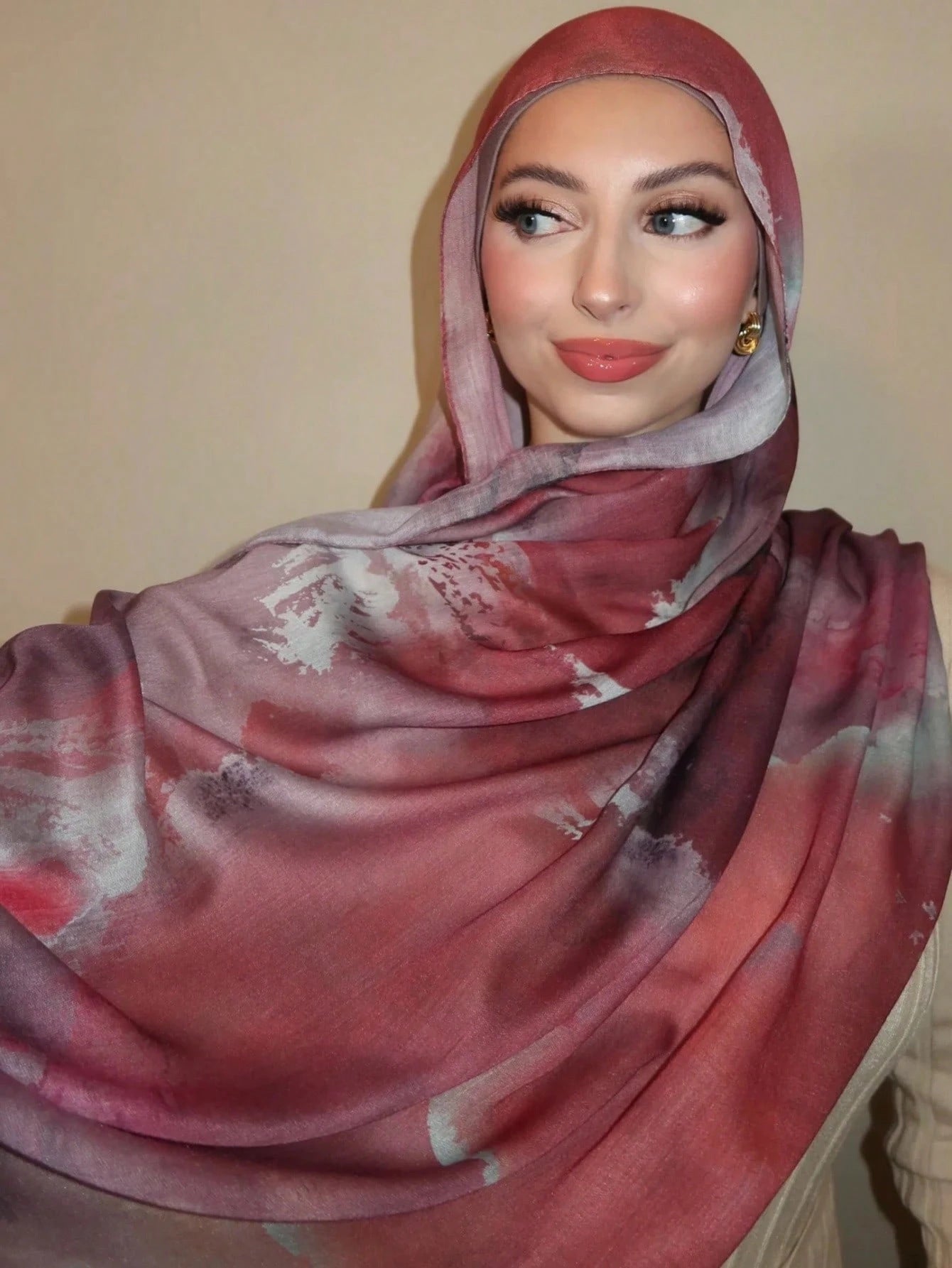 Rose Pink Watercolor hijab shawl - view 1