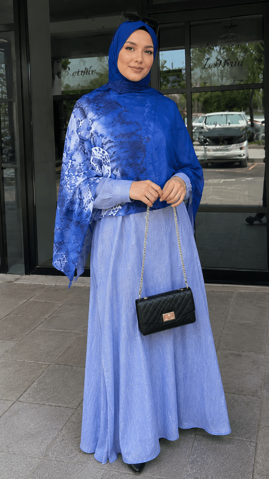 Royal Blue White Porcelain Map hijab shawl - view 4