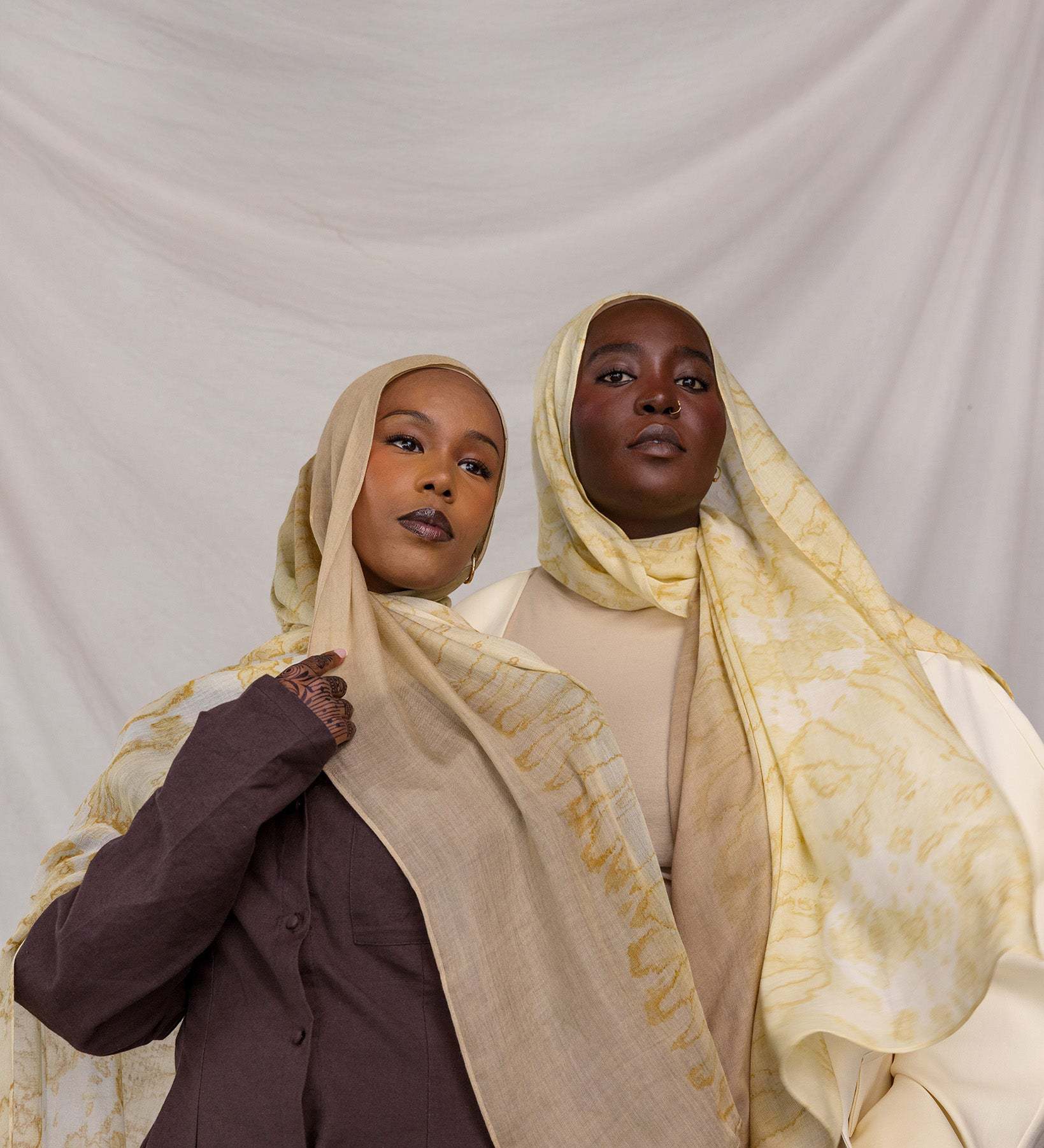 Cream Gold Batik Floral Shibori hijab shawl - view 1