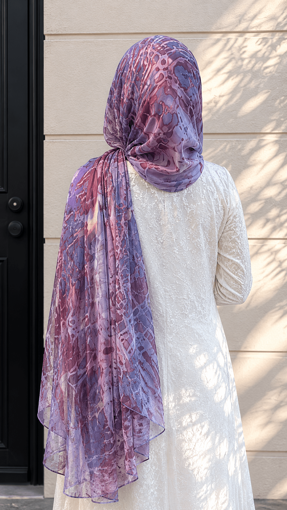 Lavender Grey Rose Brown Crackle Shibori hijab shawl - view 3