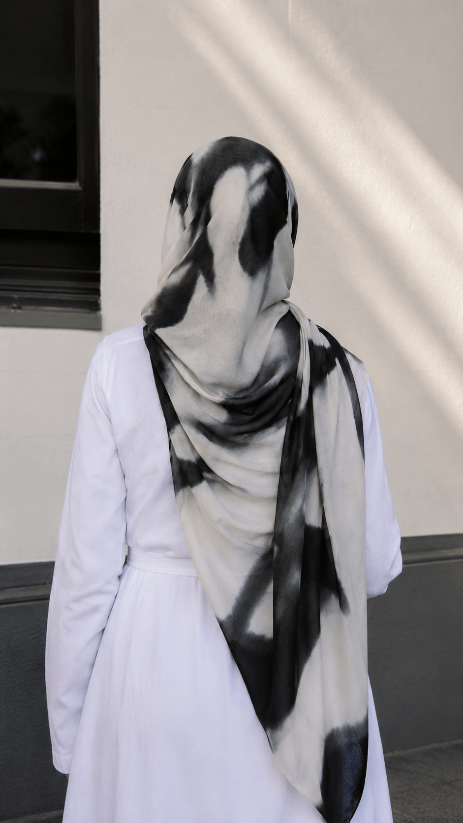 White Grey Black Abstract Brushstroke hijab shawl - view 4