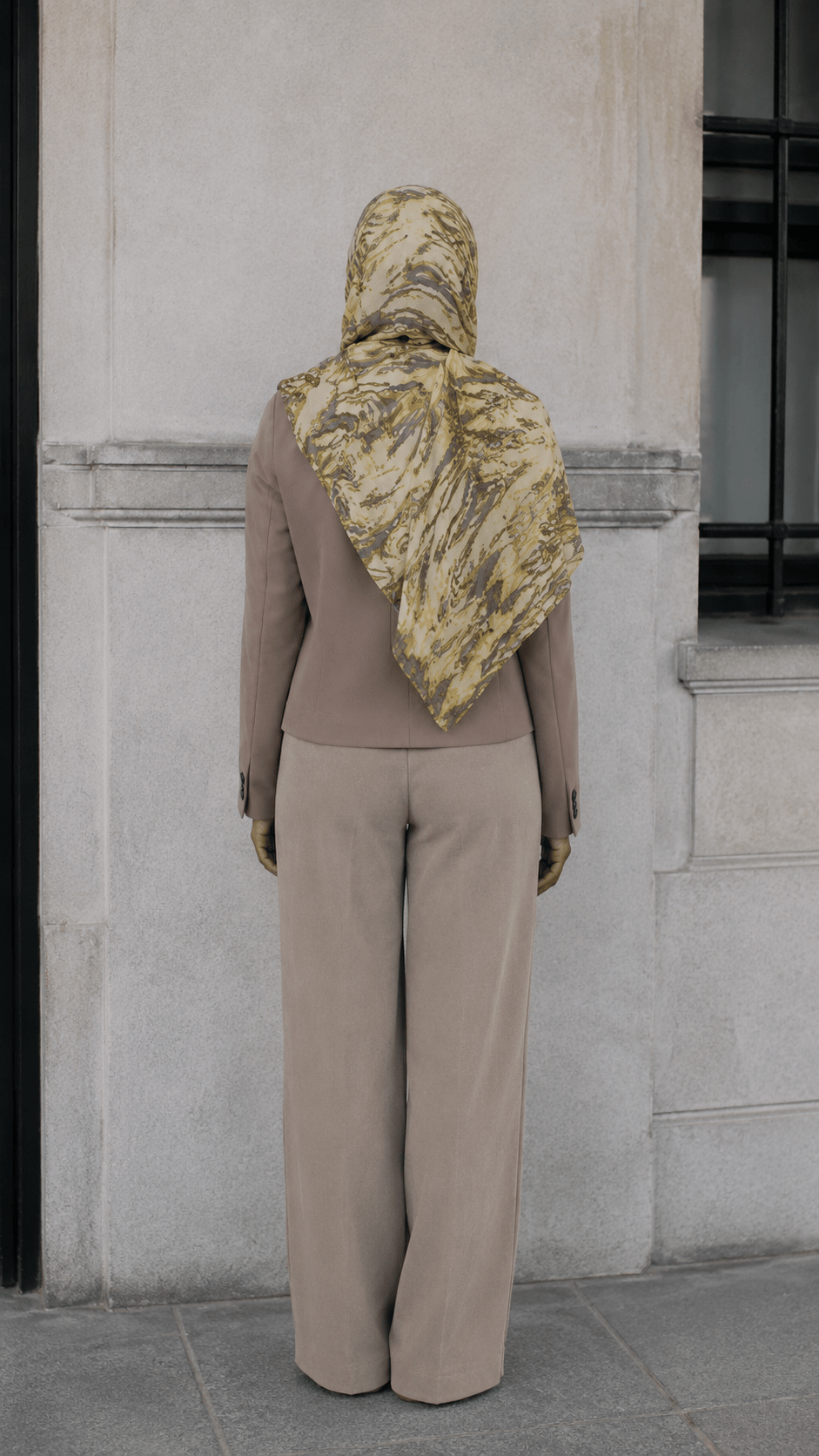 Cream Olive Green Grey Tiger Eye Marble hijab shawl - view 4