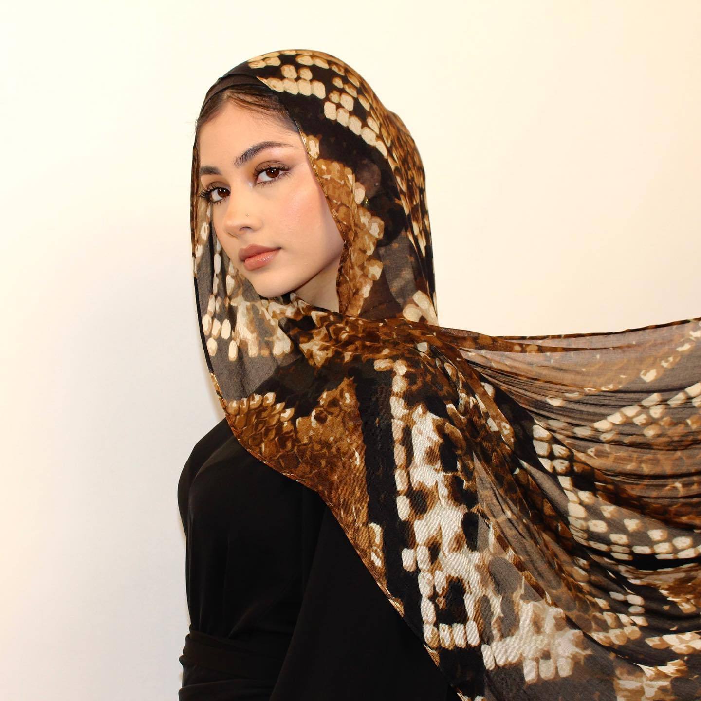 Black Gold Brown Snakeskin Print hijab shawl - view 1
