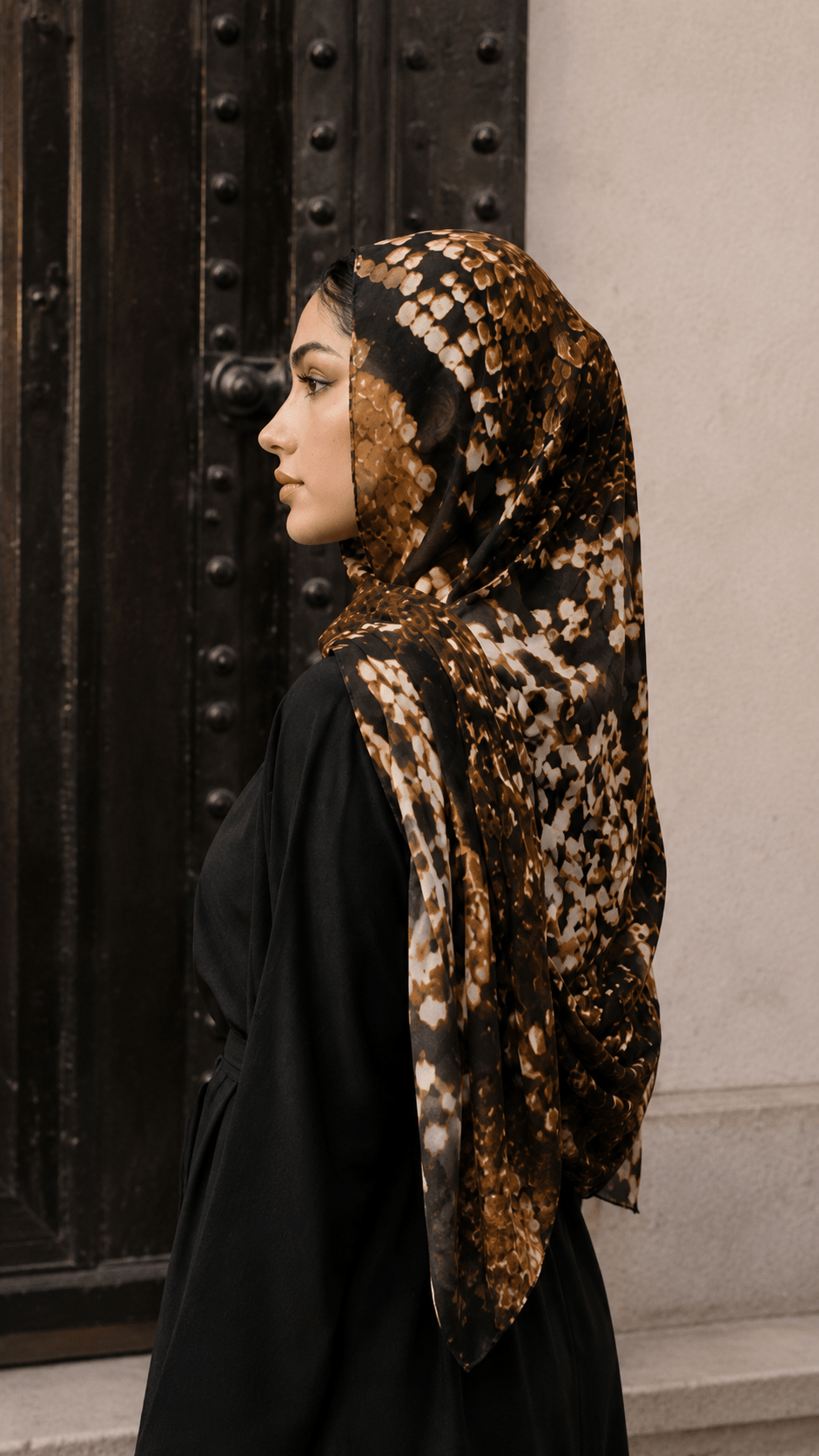 Black Gold Brown Snakeskin Print hijab shawl - view 2