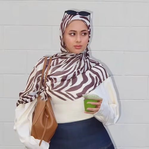 Cream Brown Zebra Print hijab shawl - view 1