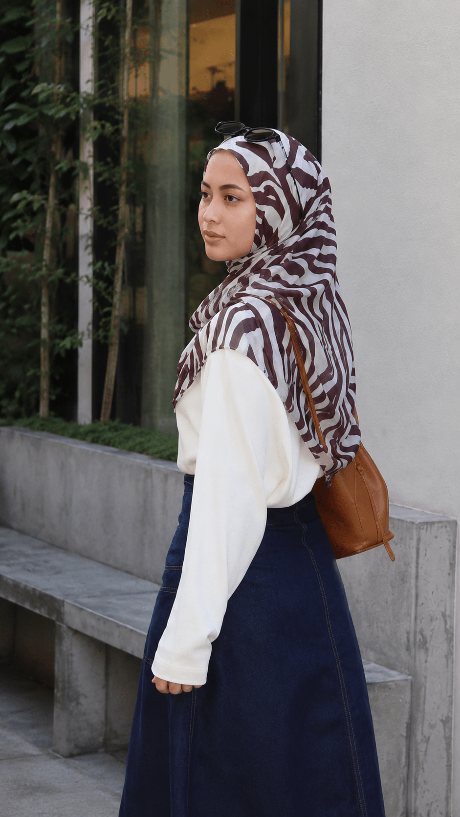 Cream Brown Zebra Print hijab shawl - view 2