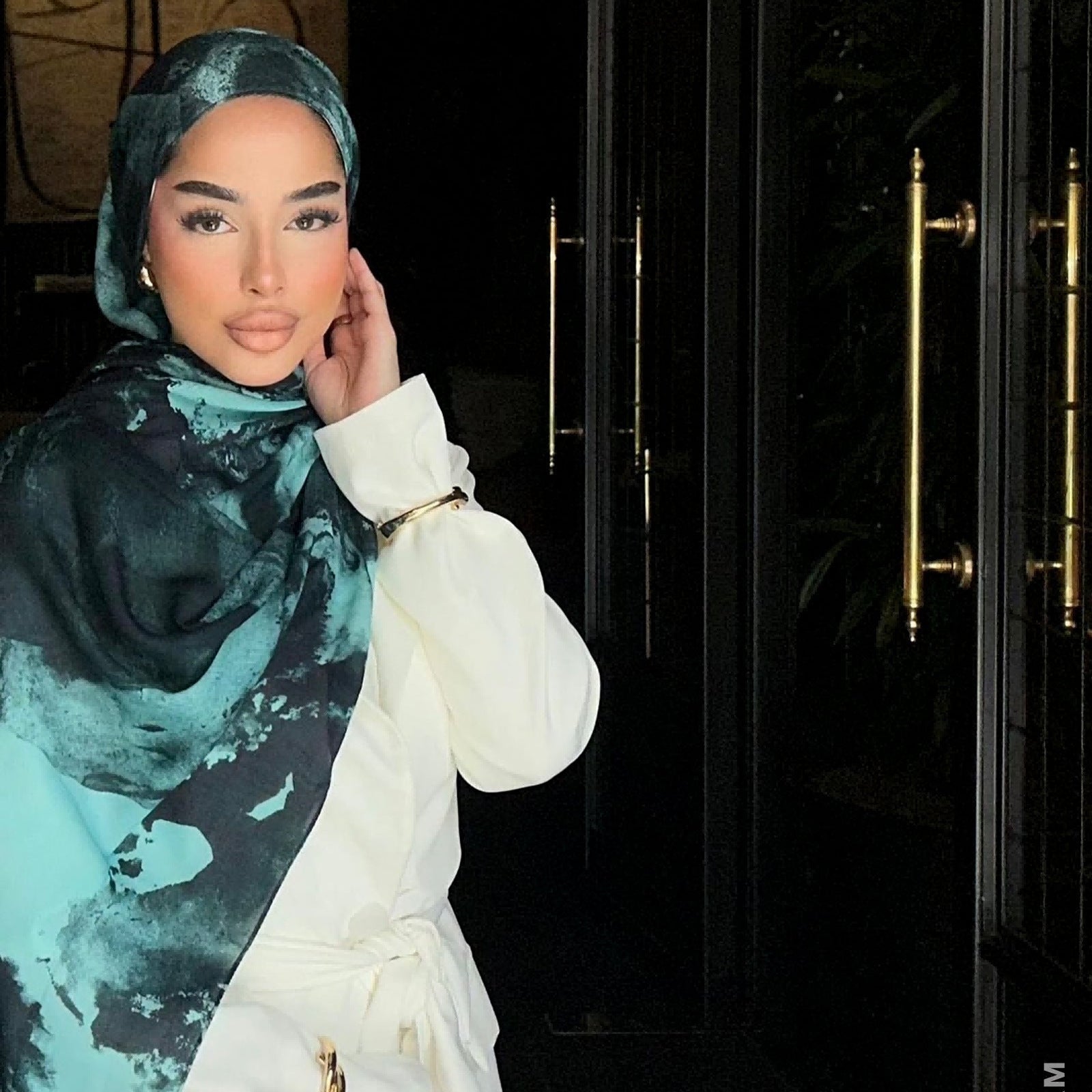 Navy Blue Teal Aurora Ink Wash hijab shawl - view 1