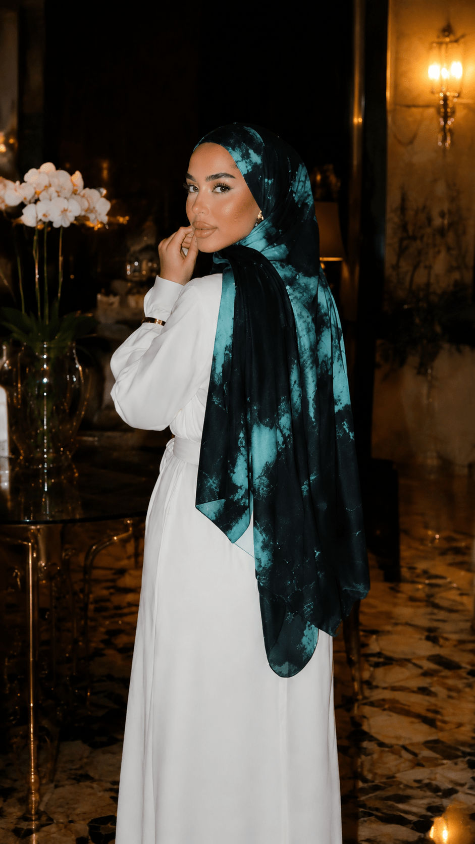 Navy Blue Teal Aurora Ink Wash hijab shawl - view 4