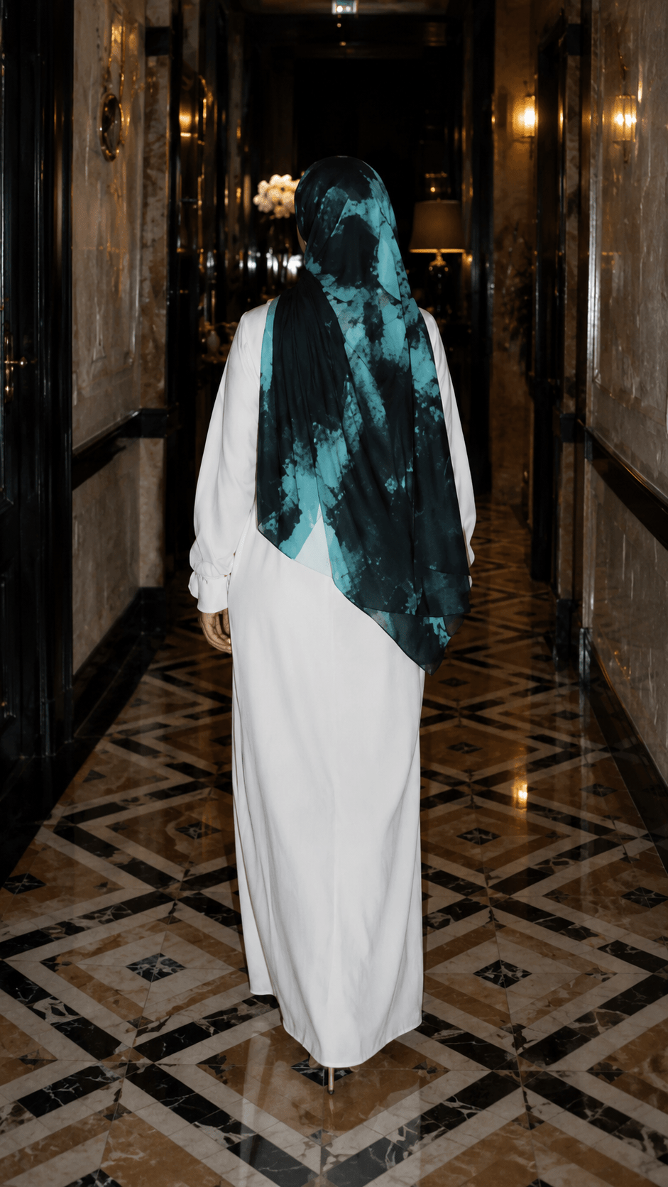 Navy Blue Teal Aurora Ink Wash hijab shawl - view 3
