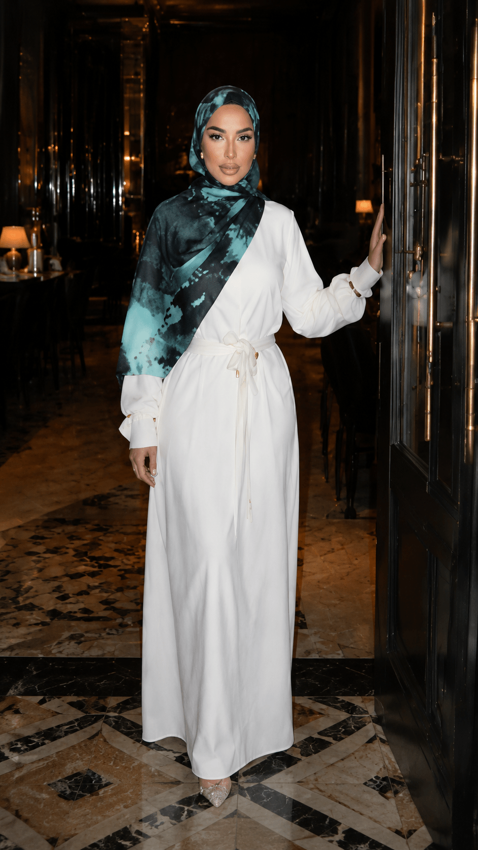 Navy Blue Teal Aurora Ink Wash hijab shawl - view 2