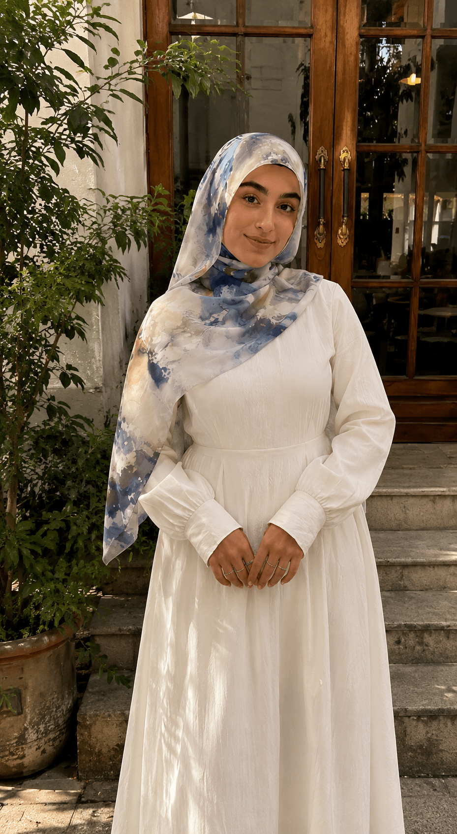 White Grey Blue Gold Abstract Oil Paint hijab shawl - view 2