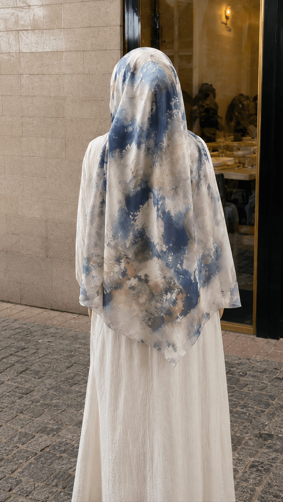 White Grey Blue Gold Abstract Oil Paint hijab shawl - view 5