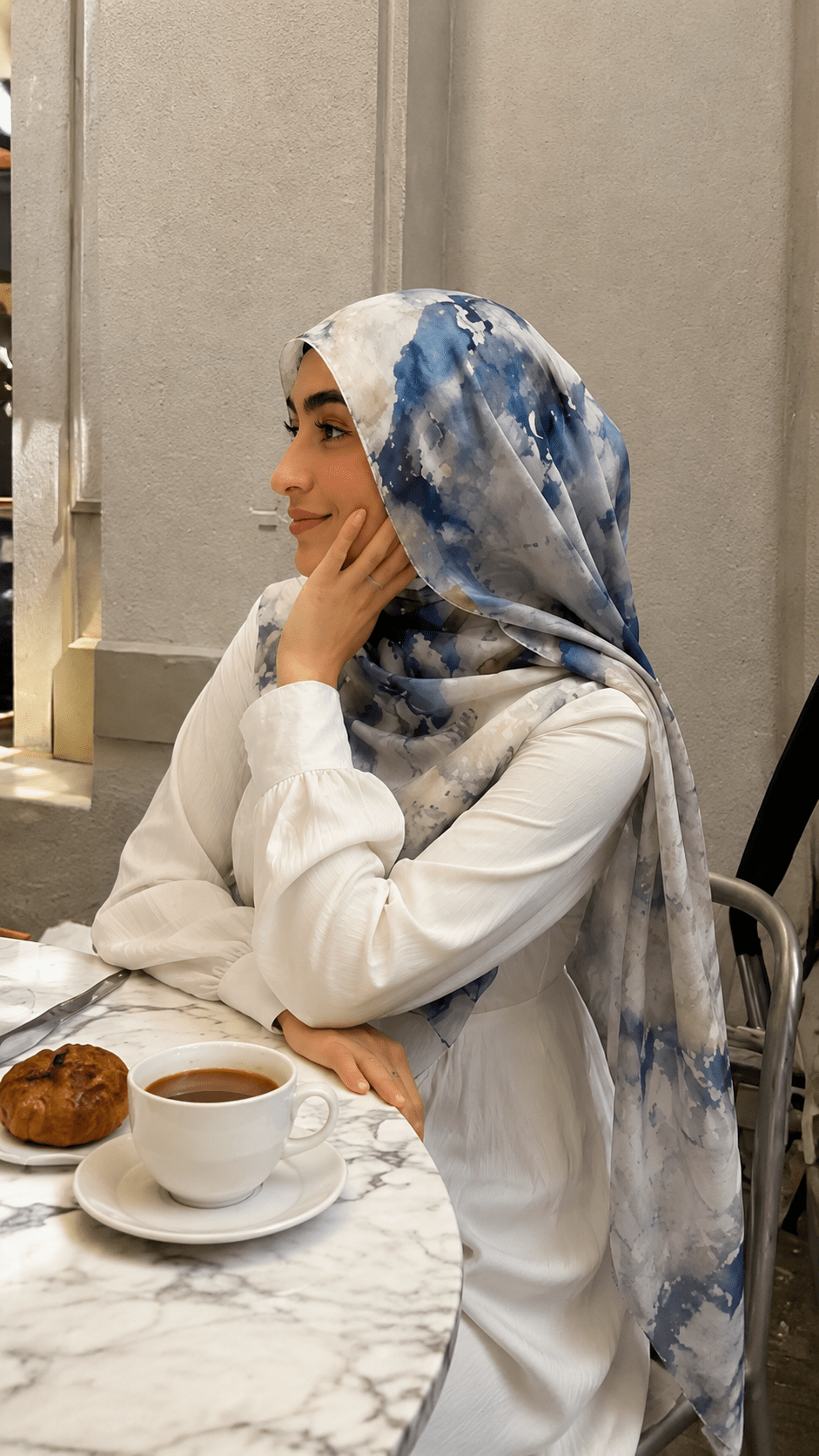 White Grey Blue Gold Abstract Oil Paint hijab shawl - view 3