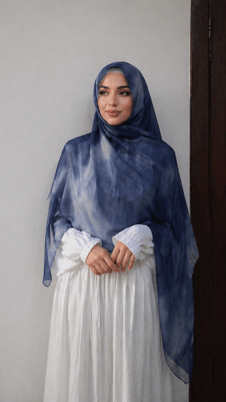 Navy Blue Abstract Watercolor hijab shawl - view 5