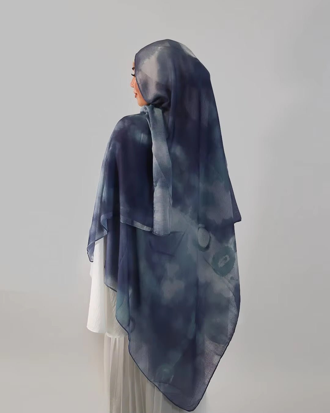 Navy Blue Abstract Watercolor hijab shawl - view 1