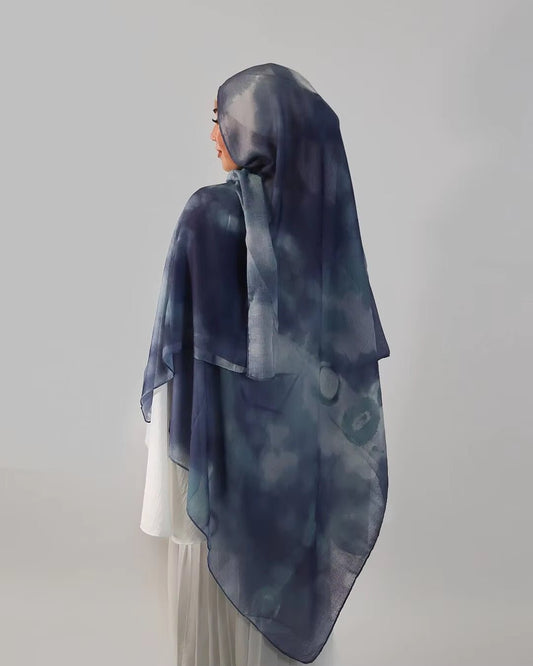 Navy Blue Abstract Watercolor hijab shawl - view 1