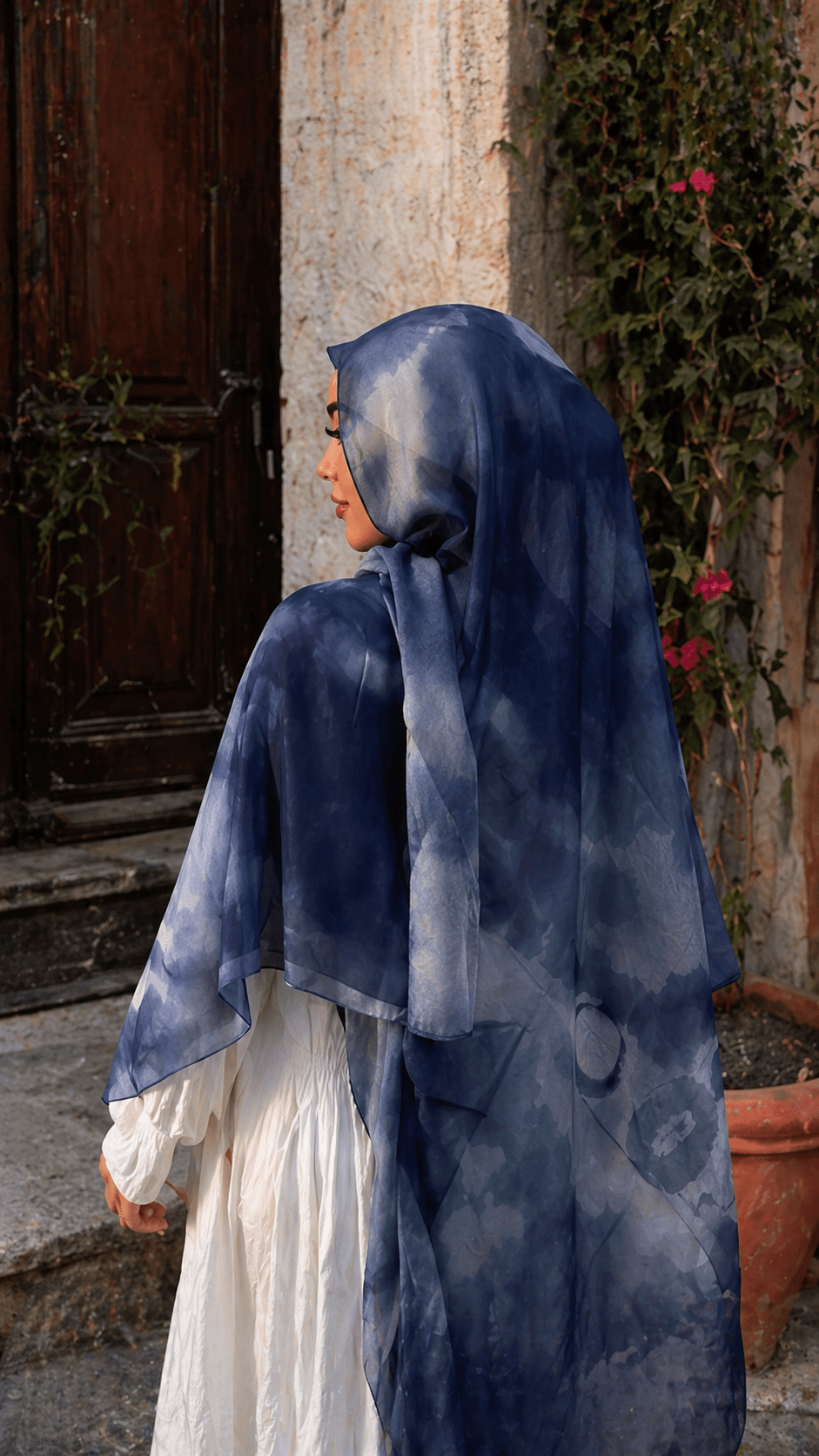 Navy Blue Abstract Watercolor hijab shawl - view 3