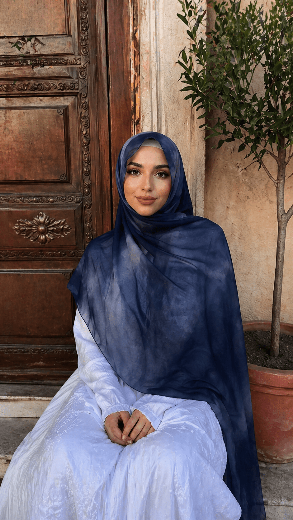 Navy Blue Abstract Watercolor hijab shawl - view 2
