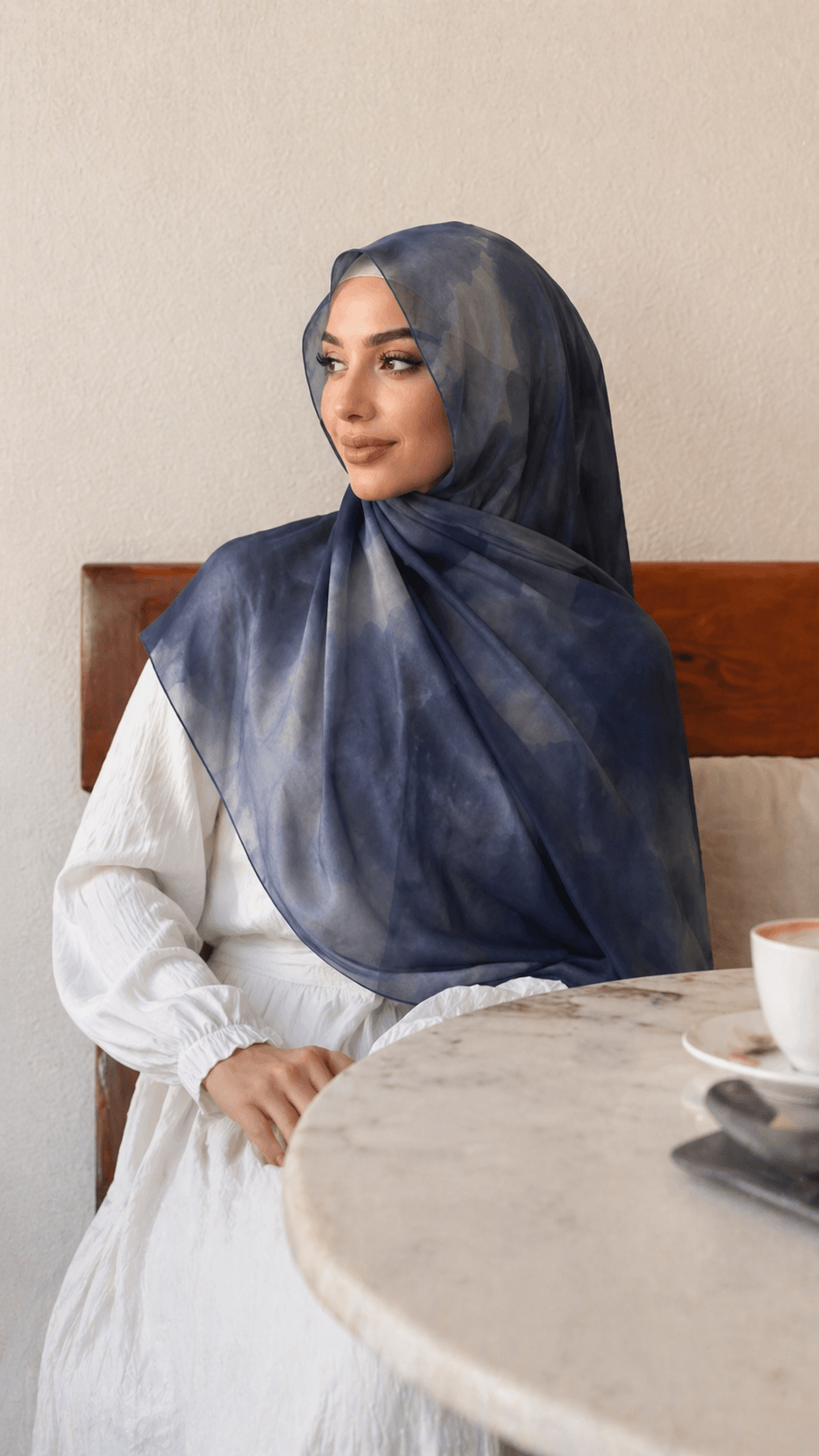 Navy Blue Abstract Watercolor hijab shawl - view 4