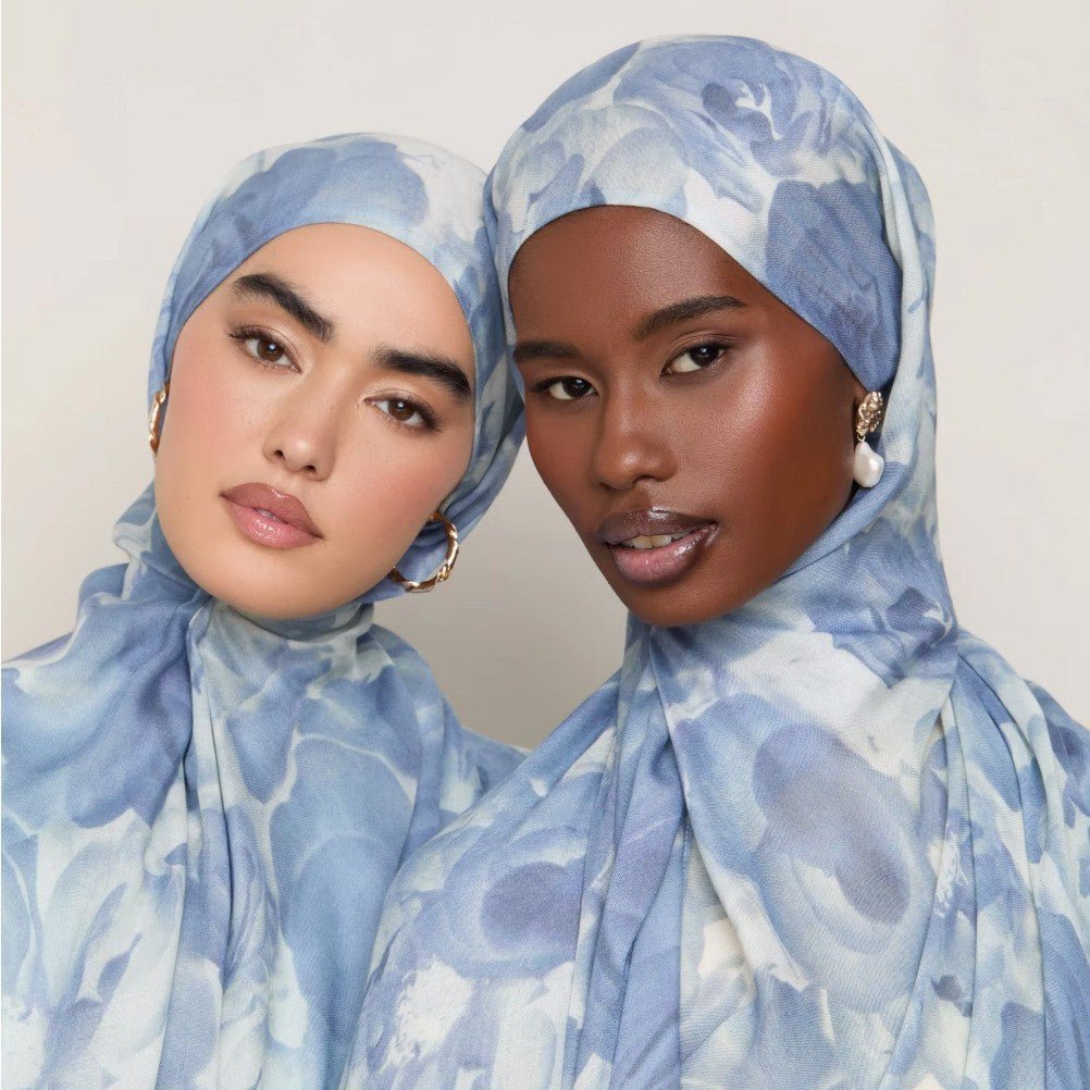 Powder Blue White Cloud Tie Dye hijab shawl - view 1